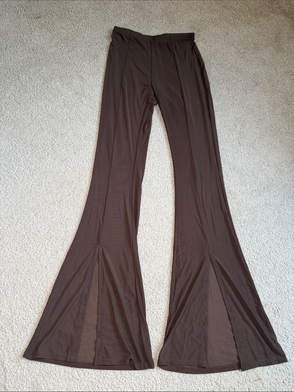 Women’s Brown Mesh Flared Stretch Pants